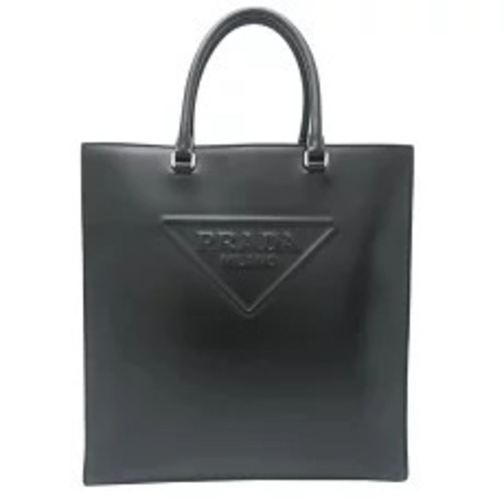 Prada Logo Tote Bag Strap Leather Black